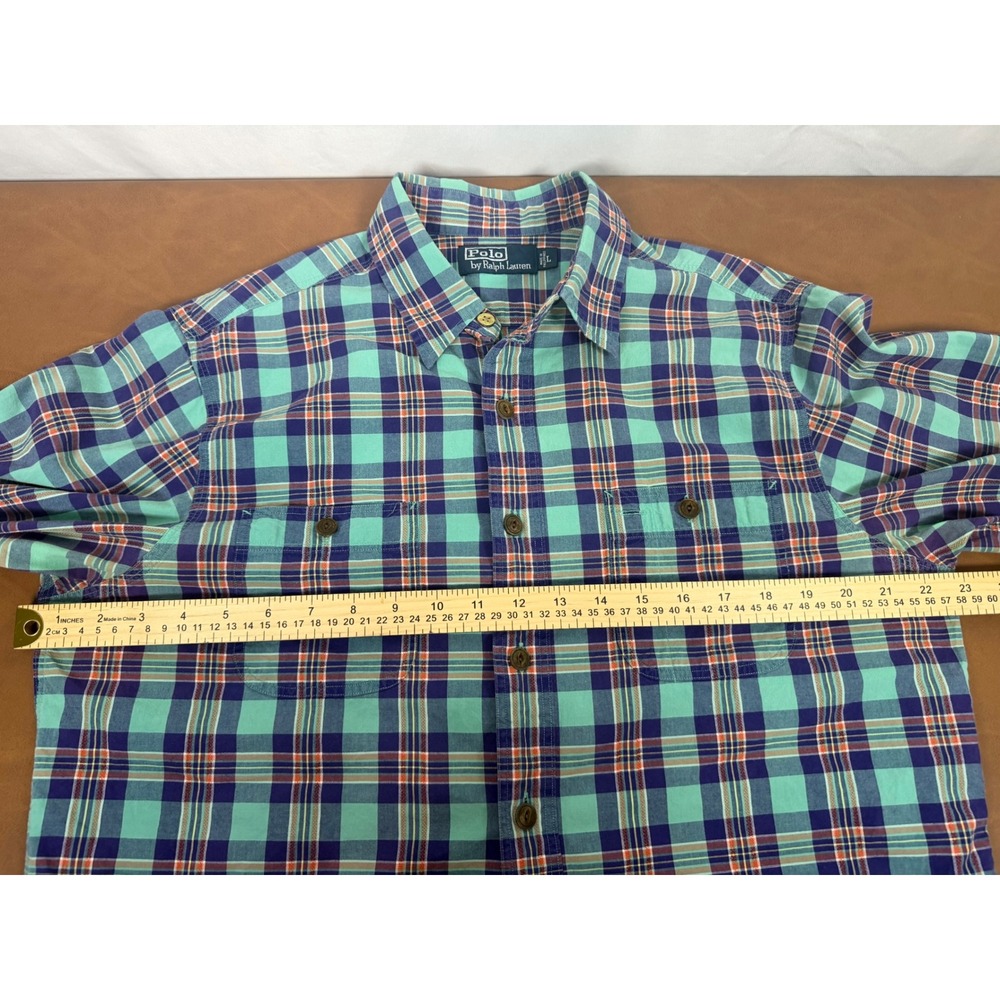 Polo Ralph Lauren Mens Plaid Button Down Teal Purple Orange Large Long Sleeve - Picture 4 of 7